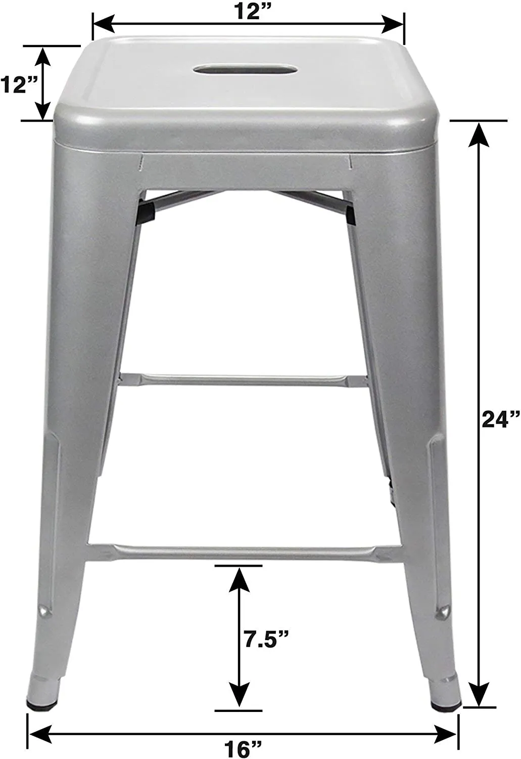 New UrbanMod 4 PACK of 24 Height 330lb Capacity Grey Kitchen Counter Chair Island Outdoor Industrial Galvanized Metal Bar Stools, Silver! Retails $275 