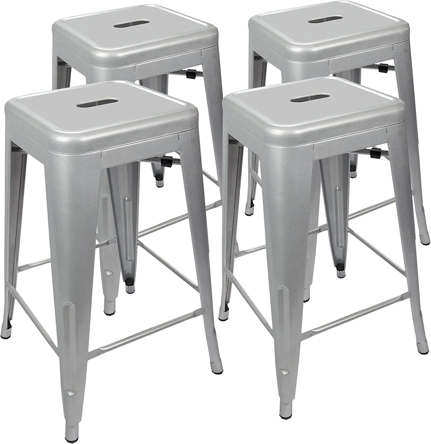 New UrbanMod 4 PACK of 24 Height 330lb Capacity Grey Kitchen Counter Chair Island Outdoor Industrial Galvanized Metal Bar Stools, Silver! Retails $275 