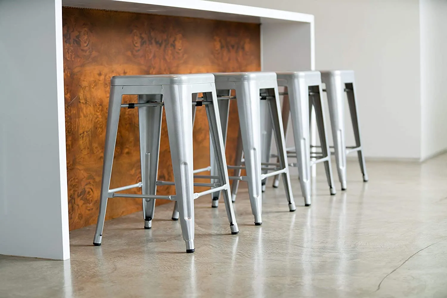 New UrbanMod 4 PACK of 24 Height 330lb Capacity Grey Kitchen Counter Chair Island Outdoor Industrial Galvanized Metal Bar Stools, Silver! Retails $275 