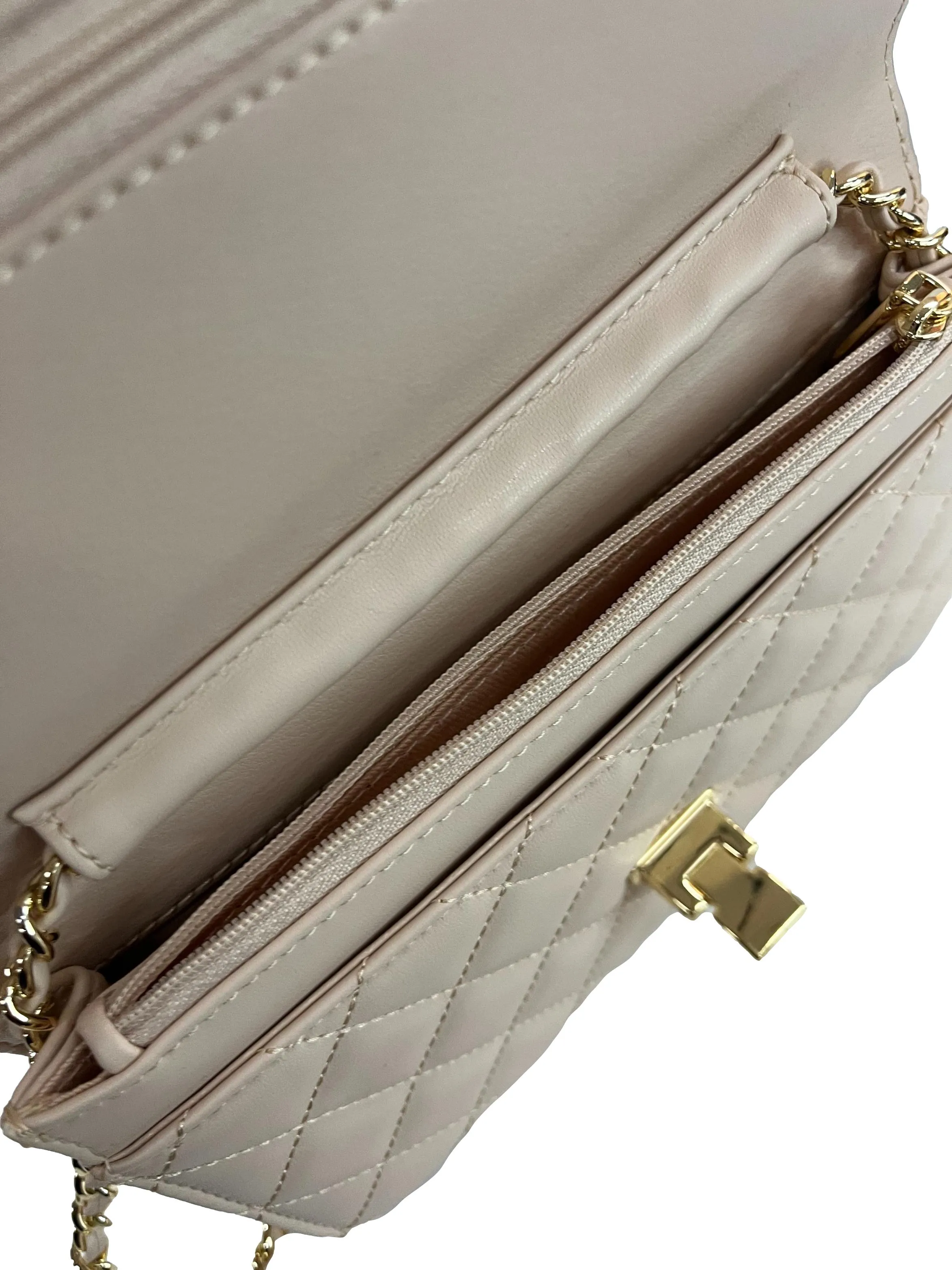 Nude Quilted Flip-Lock Clutch Bag