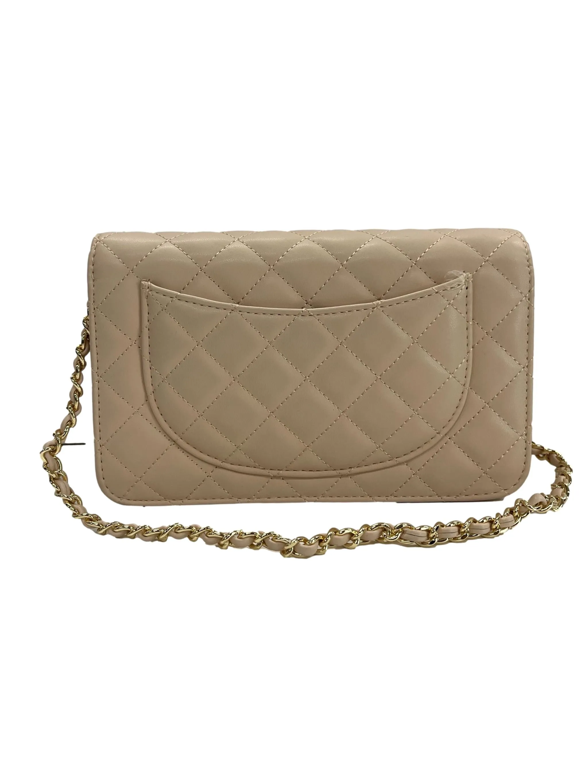 Nude Quilted Flip-Lock Clutch Bag