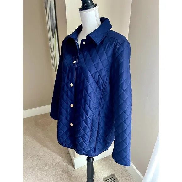 NWT Jones New York blue quilted light weight jacket size XL