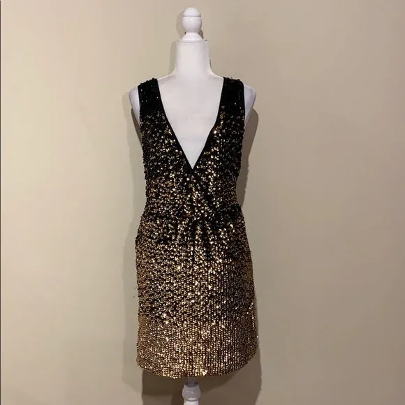 NWT Tory Burch Ombre Black/Gold Rannon Dress
