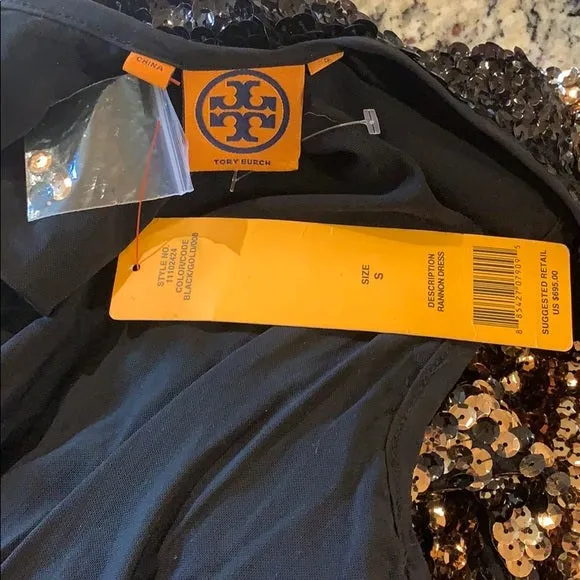 NWT Tory Burch Ombre Black/Gold Rannon Dress