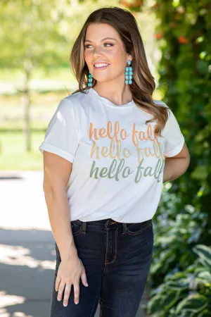 Off White Multicolor Hello Fall Graphic Tee