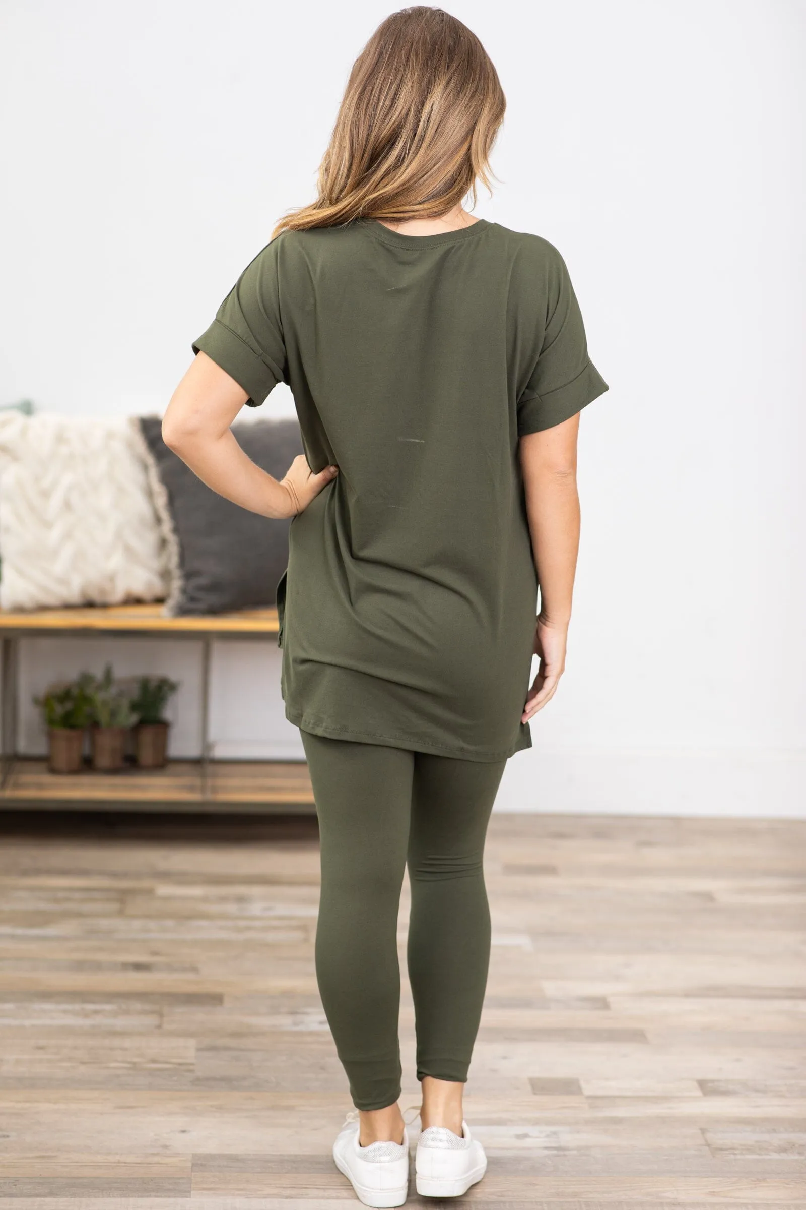 Olive Short Sleeve Top and Legging Set