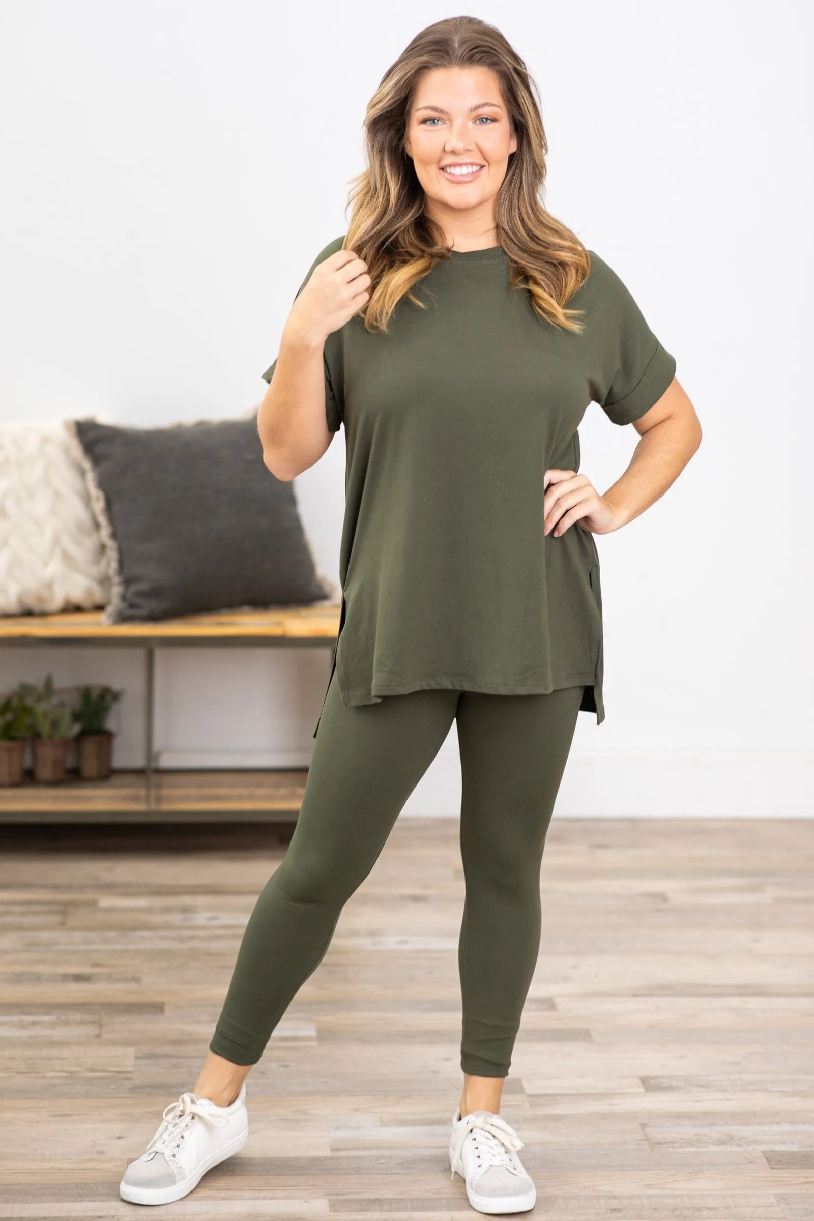 Olive Short Sleeve Top and Legging Set