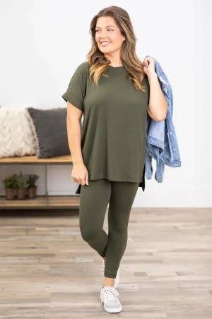 Olive Short Sleeve Top and Legging Set