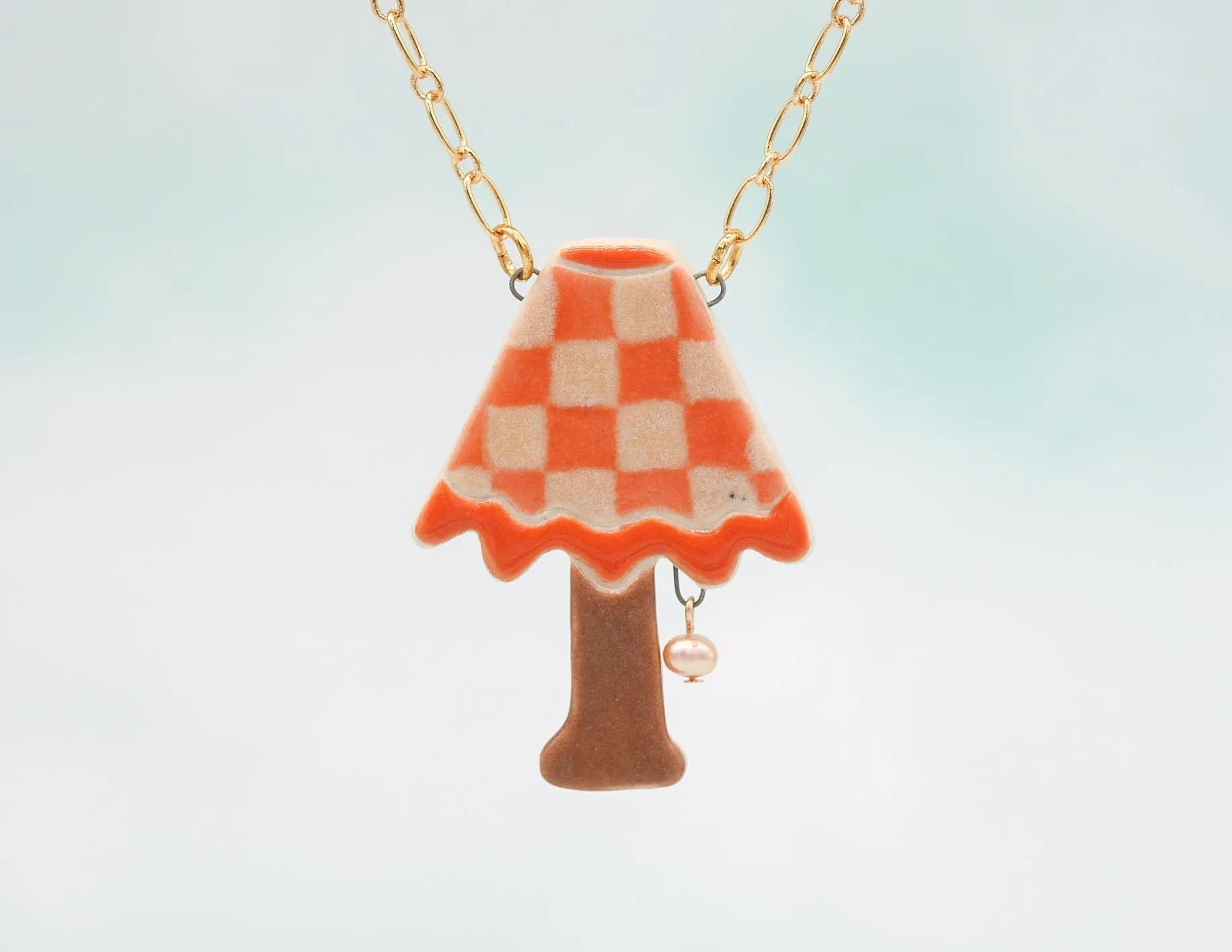 Orange Checker Lamp Necklace