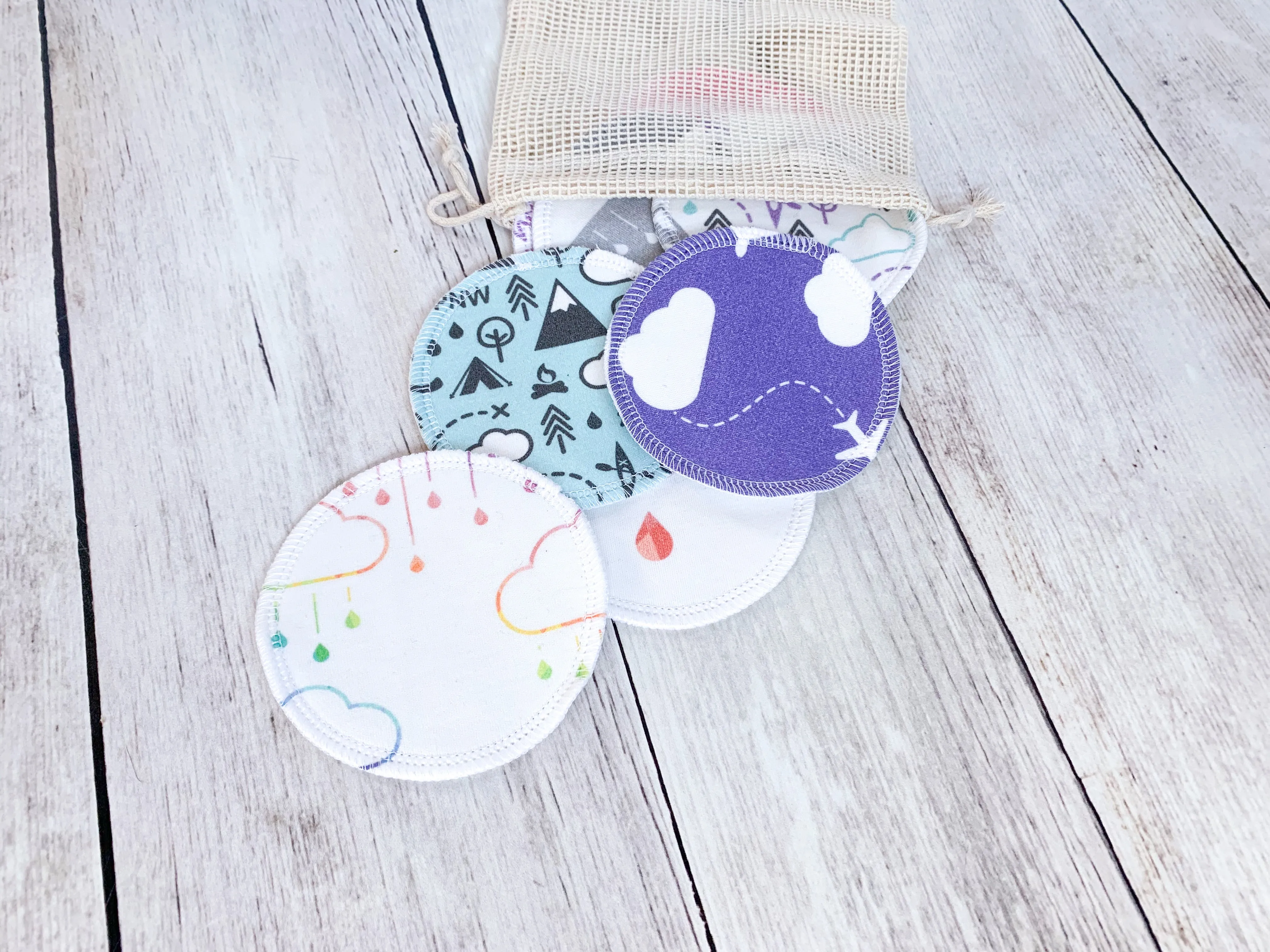 Organic Cotton Face Rounds - Set B - Happy Mix Purple / Mint / Pink (Large)