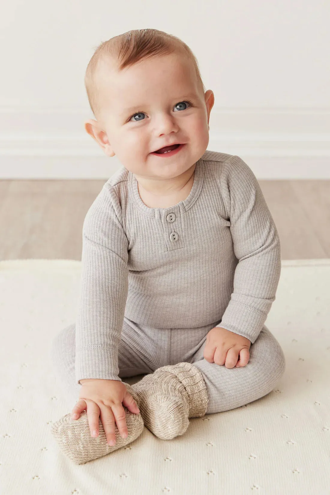 Organic Cotton Modal Long Sleeve Bodysuit - Icicle Marle