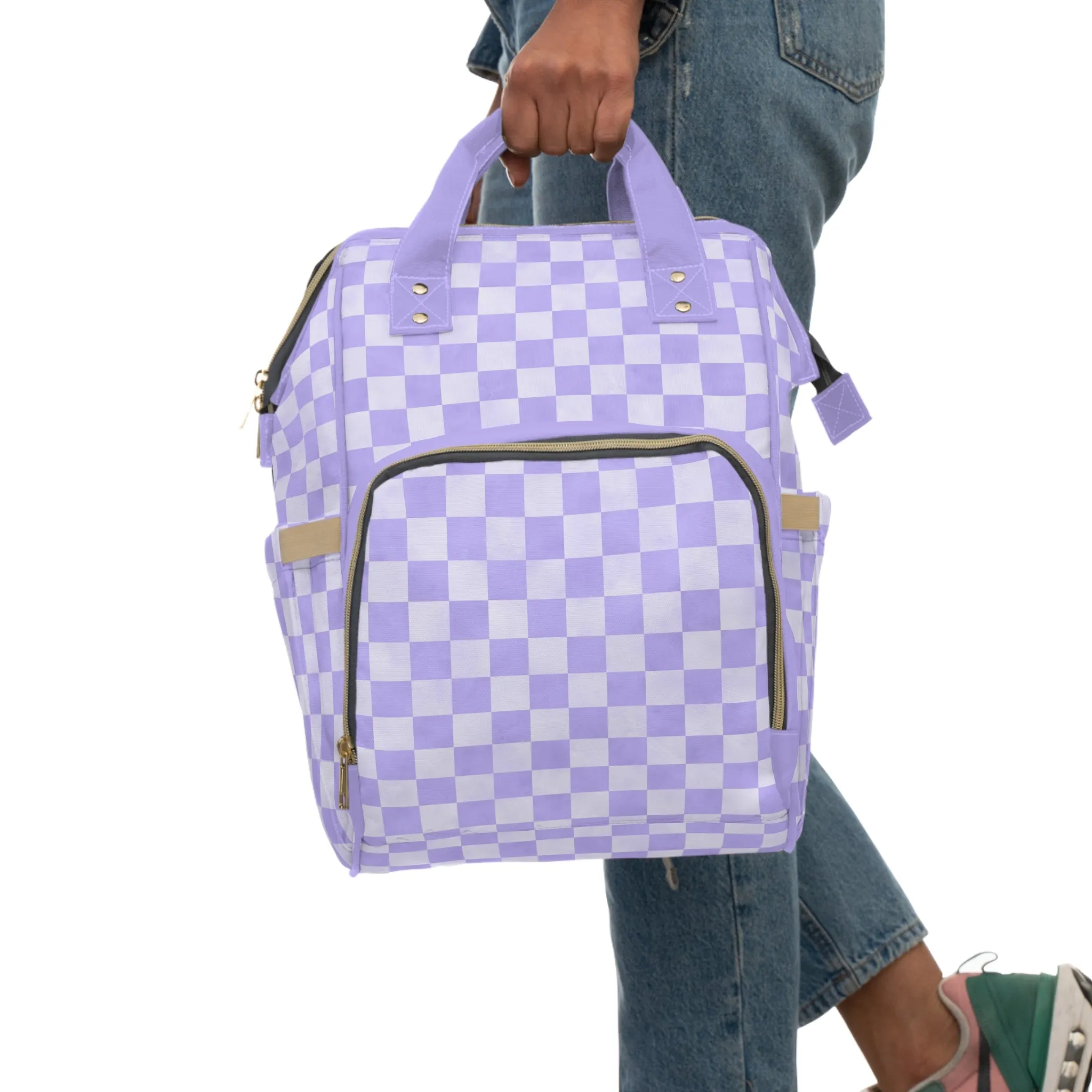 Pastel Checkers Diaper Backpack - Chic & Practical Baby Bag with Checkerboard Patterns, Perfect for Minimalist Parents
