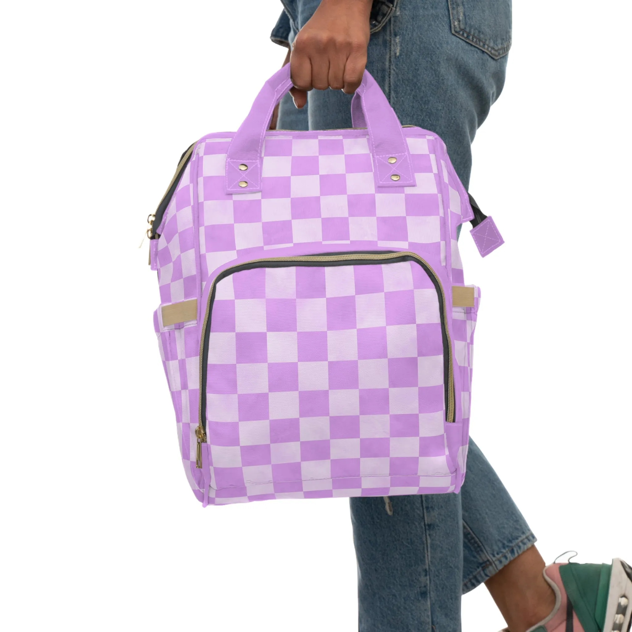 Pastel Checkers Diaper Backpack - Chic & Practical Baby Bag with Checkerboard Patterns, Perfect for Minimalist Parents