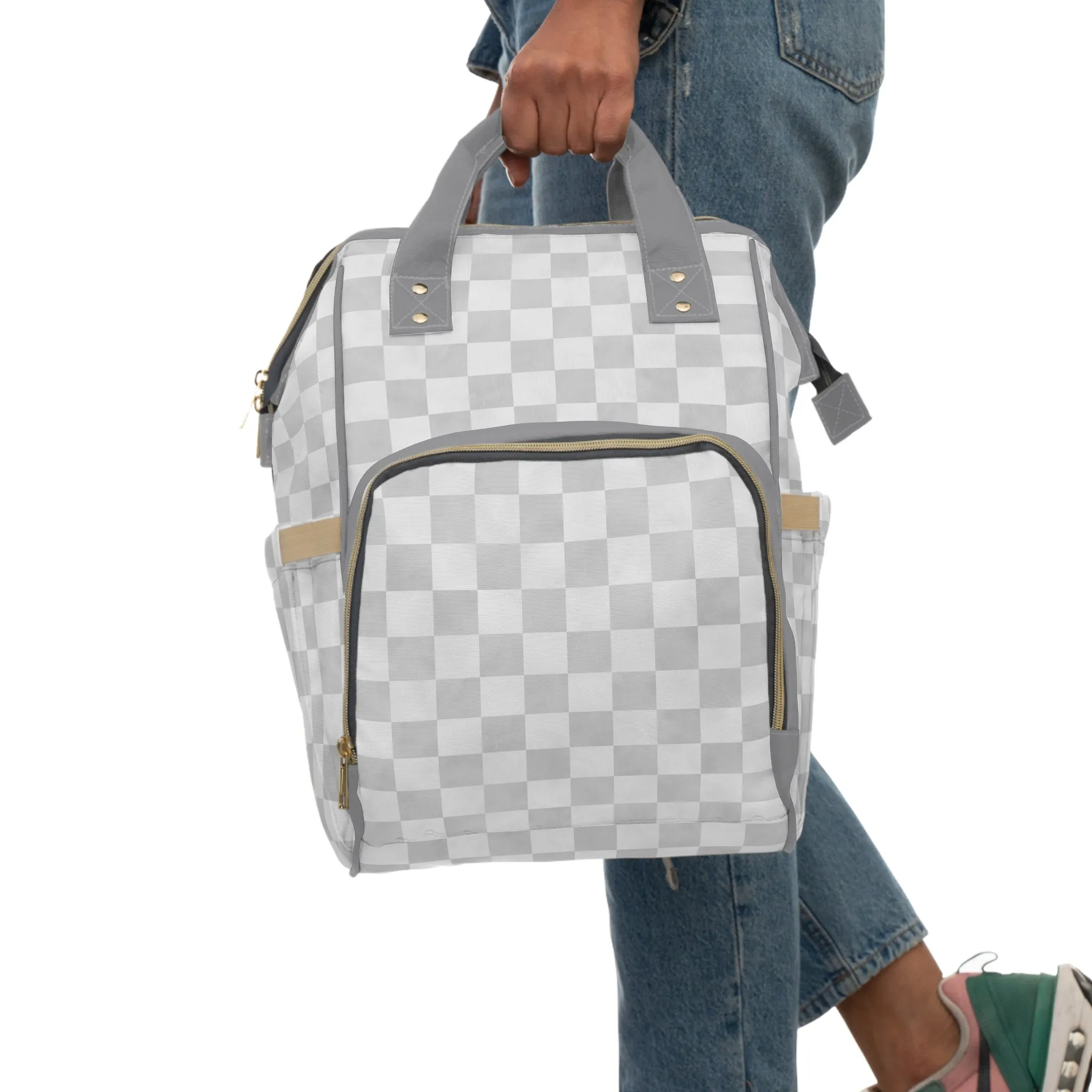 Pastel Checkers Diaper Backpack - Chic & Practical Baby Bag with Checkerboard Patterns, Perfect for Minimalist Parents