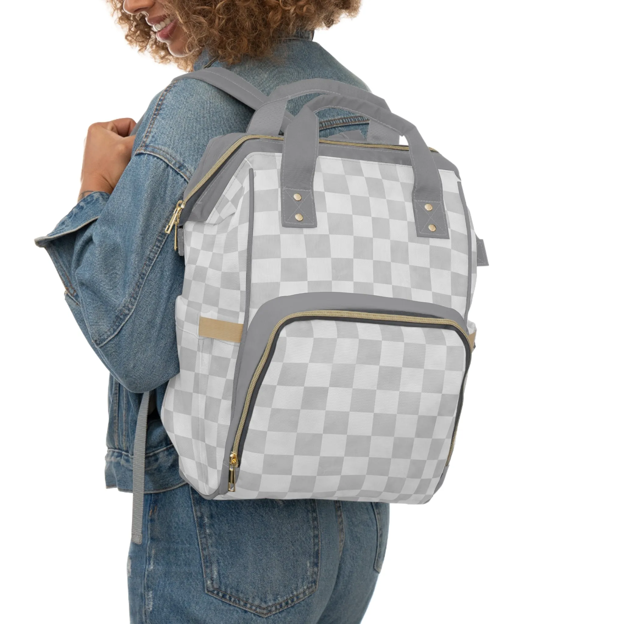 Pastel Checkers Diaper Backpack - Chic & Practical Baby Bag with Checkerboard Patterns, Perfect for Minimalist Parents