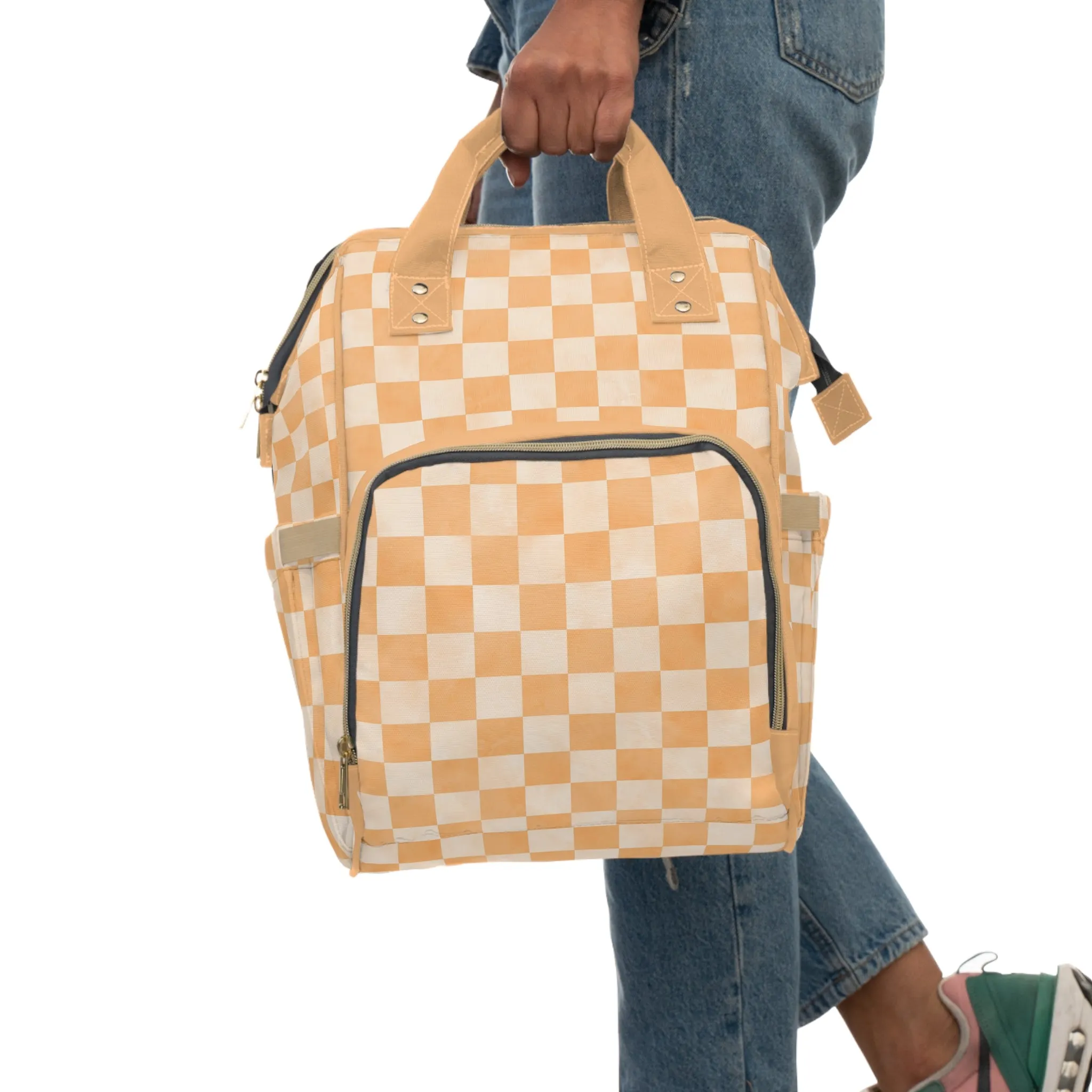 Pastel Checkers Diaper Backpack - Chic & Practical Baby Bag with Checkerboard Patterns, Perfect for Minimalist Parents