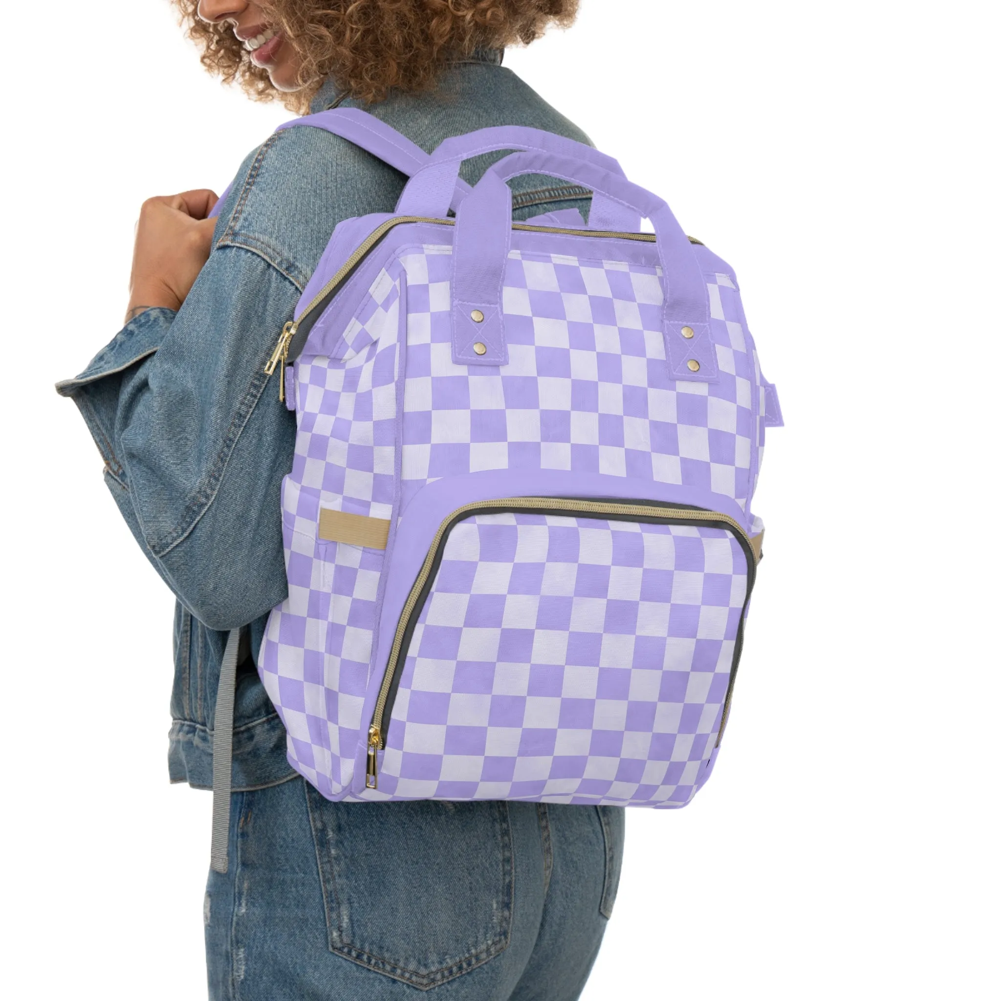 Pastel Checkers Diaper Backpack - Chic & Practical Baby Bag with Checkerboard Patterns, Perfect for Minimalist Parents