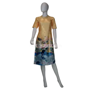 Peach Embroidered Fabric Ao Dai Lotus Flower Modern Lunar New Year | Tết Cách Tân Áo Dài Vải Gấm