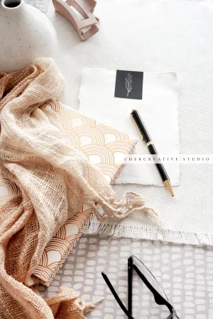 Peach Scarf, Black Pen & Notebook, Stock Image