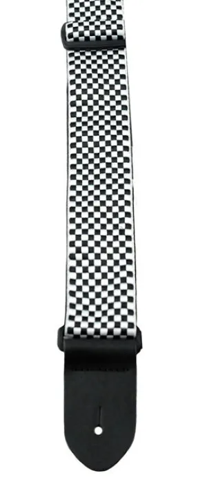 Perris 2" Jacquard Guitar Strap with Black & White Checker design & Leather ends