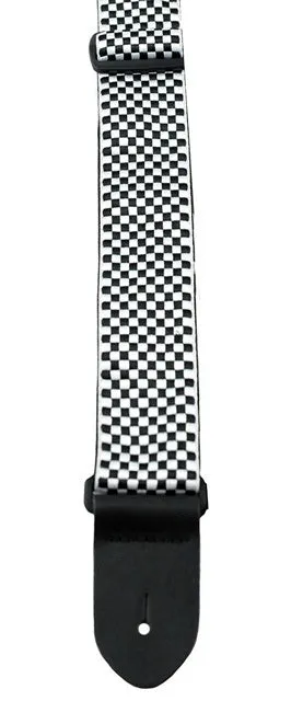 Perris 2" Jacquard Guitar Strap with Black & White Checker design & Leather ends