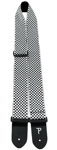 Perris 2" Jacquard Guitar Strap with Black & White Checker design & Leather ends