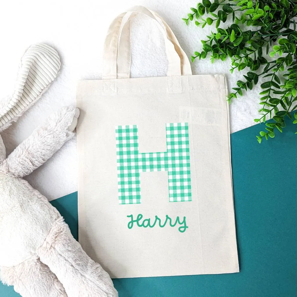 Personalised Gingham Easter Egg Hunt Bag