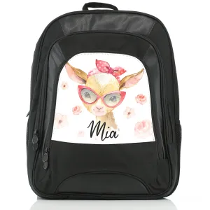 Personalised Rucksack with Goat Pink Glasses and Roses and Cute Text