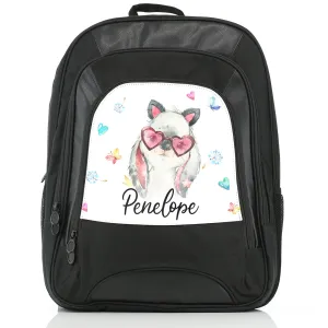 Personalised Rucksack with Grey Rabbit with Cat ears and Pink Heart Glasses and Cute Text