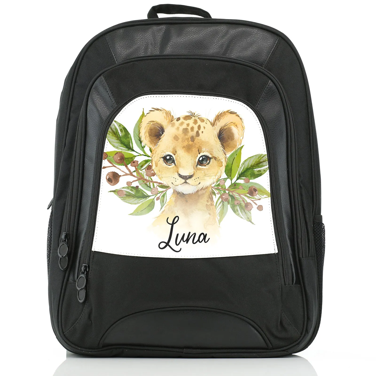 Personalised Rucksack with Lion Cub Olive Branch and Cute Text