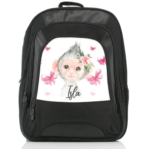 Personalised Rucksack with Monkey Pink Bows and Cute Text