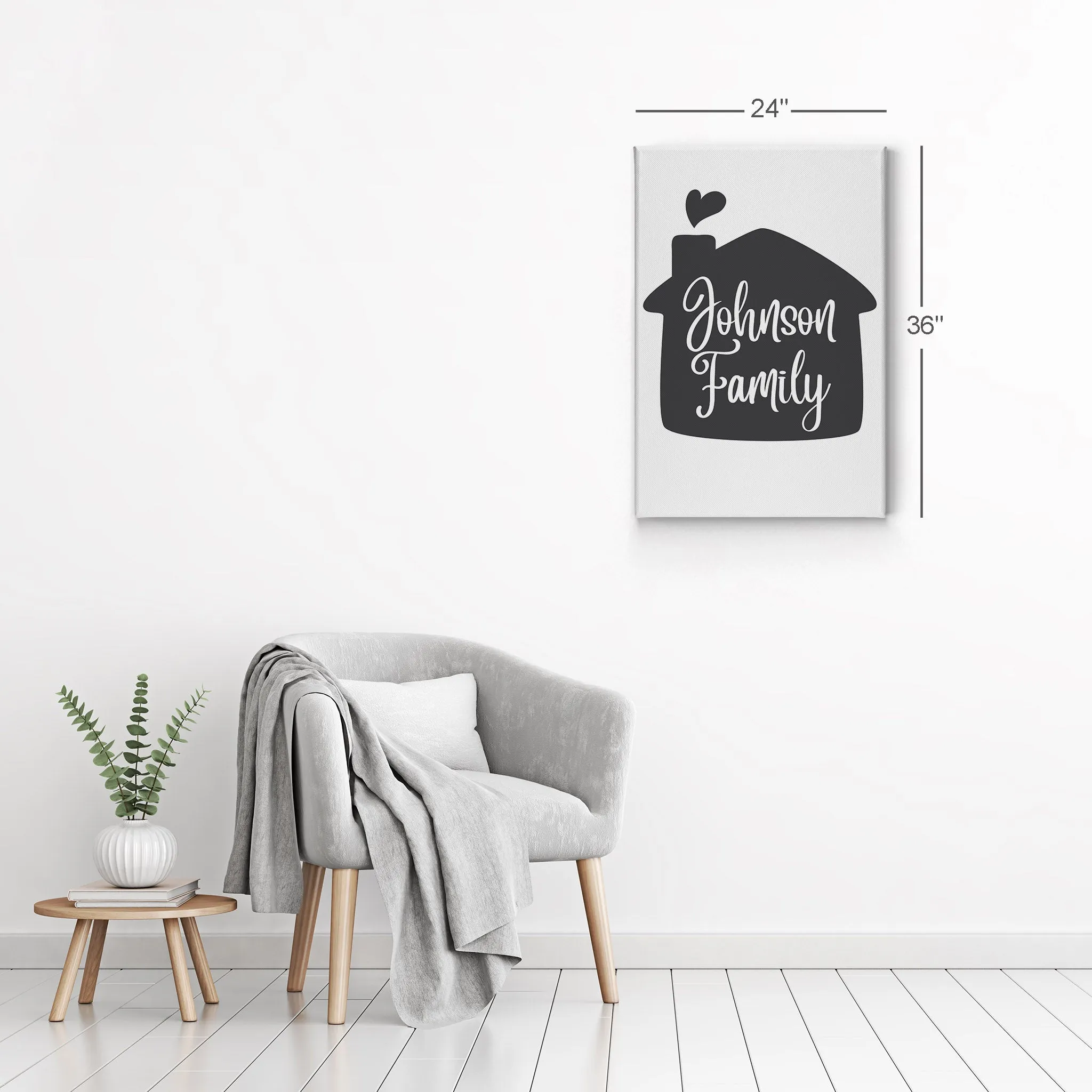 Personalized Gift Wall Art with Family Name in Home Shape Design
