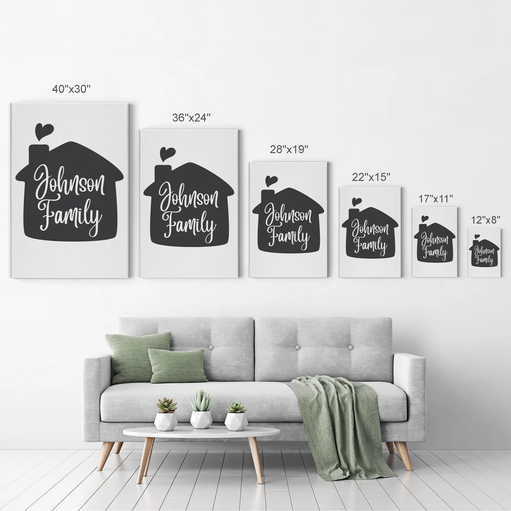 Personalized Gift Wall Art with Family Name in Home Shape Design
