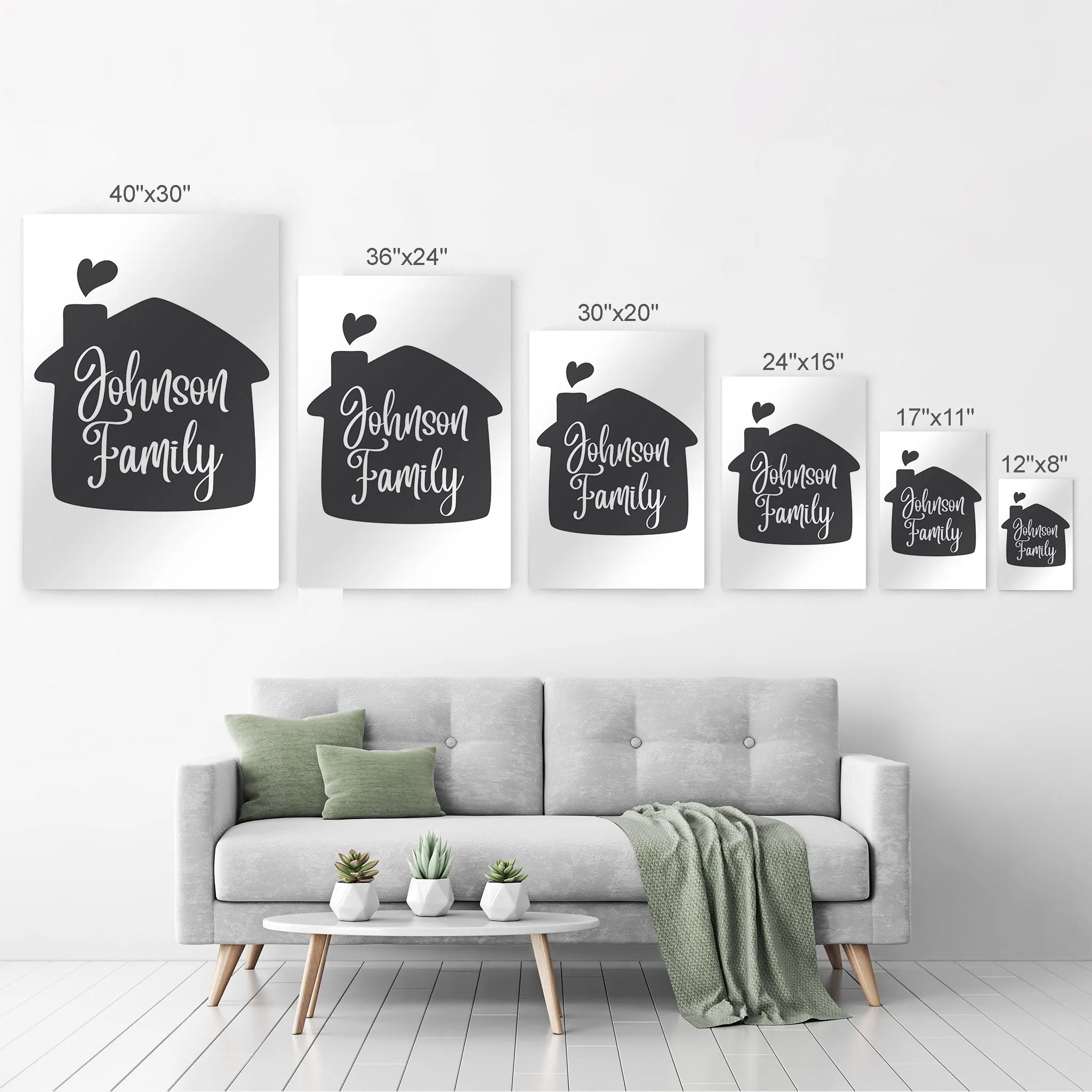 Personalized Gift Wall Art with Family Name in Home Shape Design