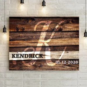 Personalized Wood Initial Monogram Canvas