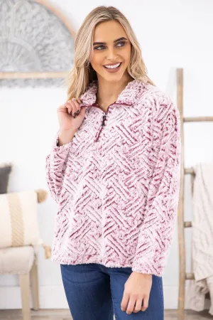 Pink and Maroon Textured Sherpa Pullover