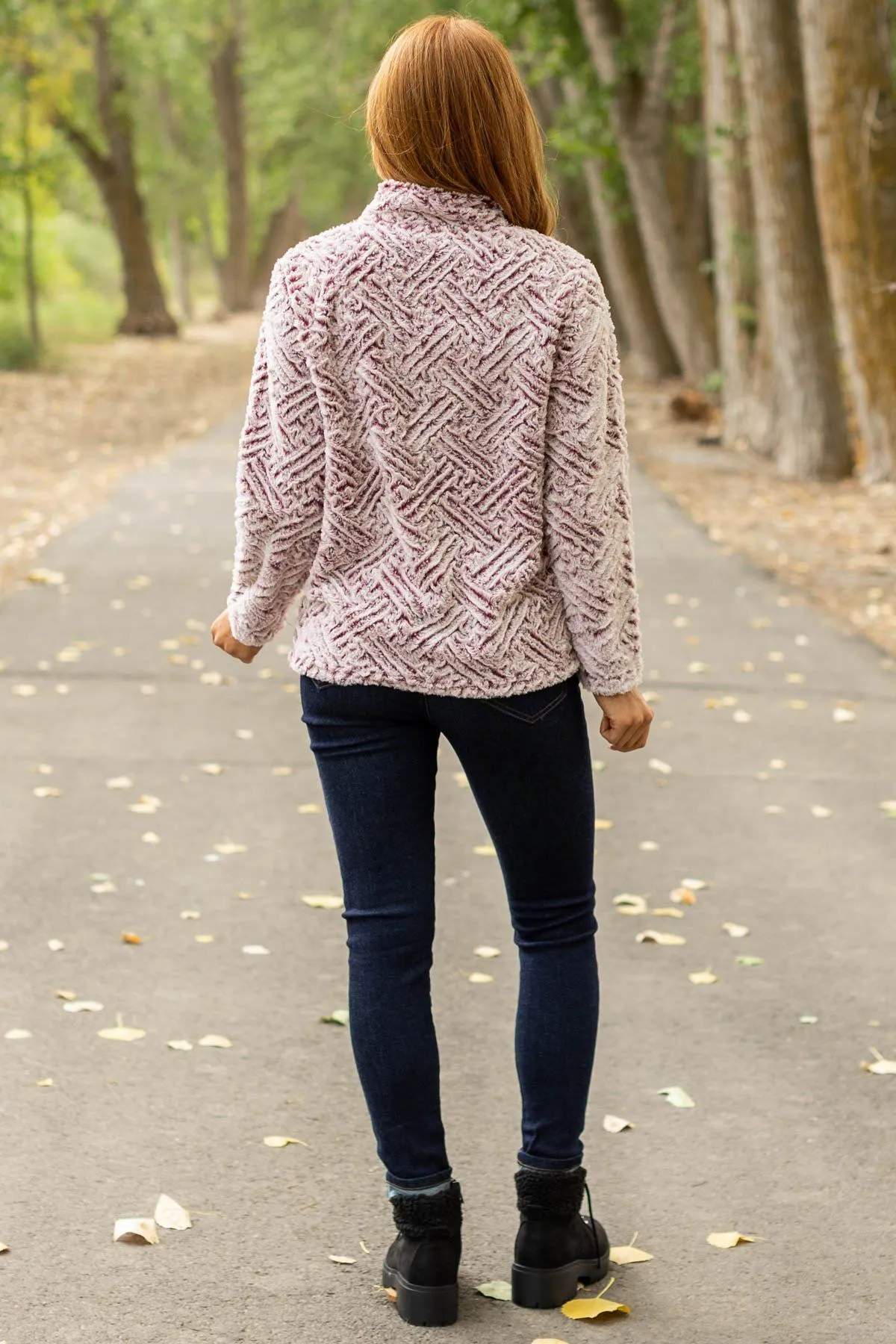 Pink and Maroon Textured Sherpa Pullover