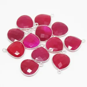 Pink Chalcedony Heart Checker Faceted 925 Sterling Silver Charm 2pc 18mm