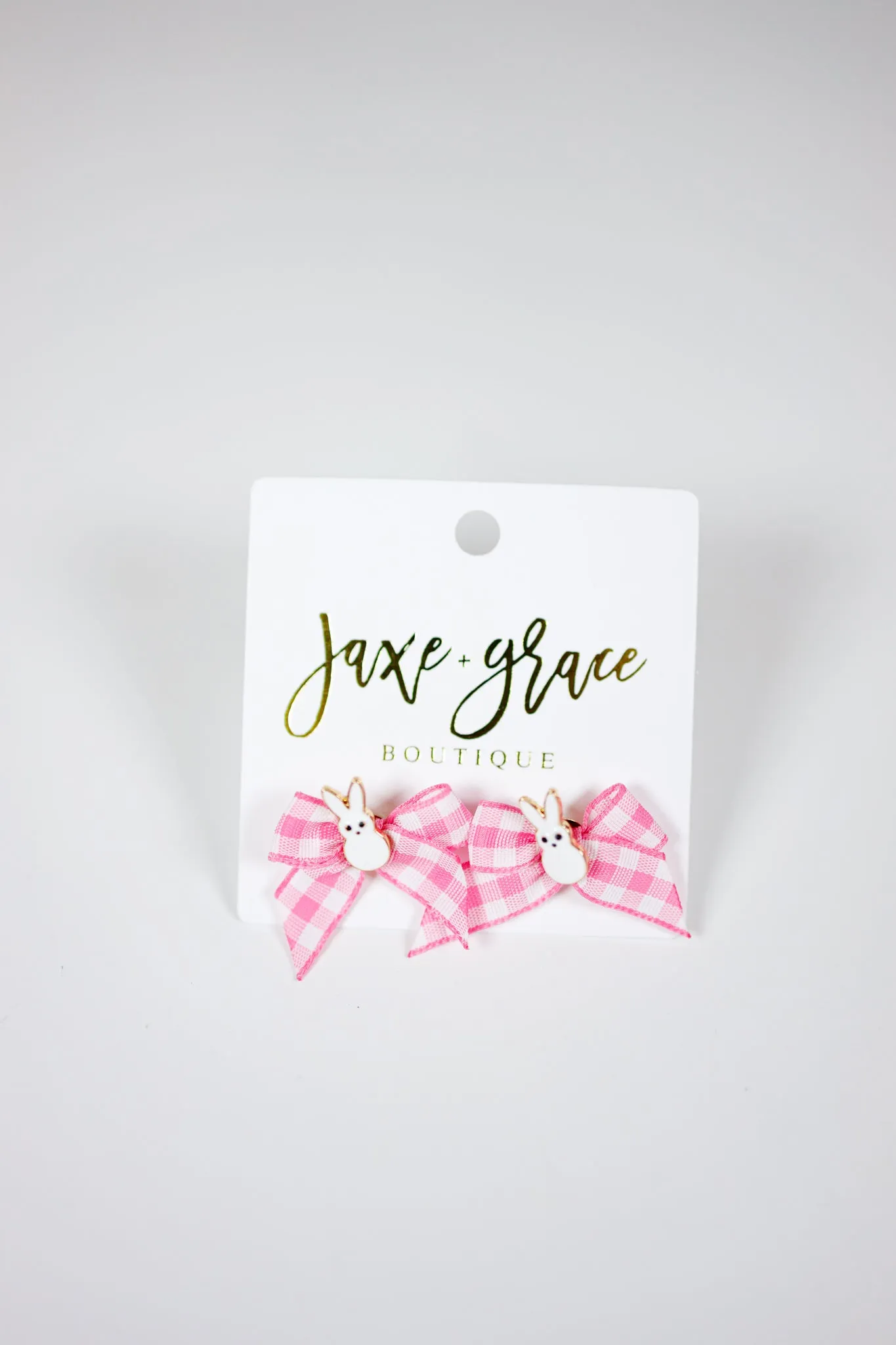 Pink Checker Bunny Bow Earrings