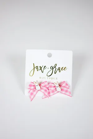 Pink Checker Bunny Bow Earrings