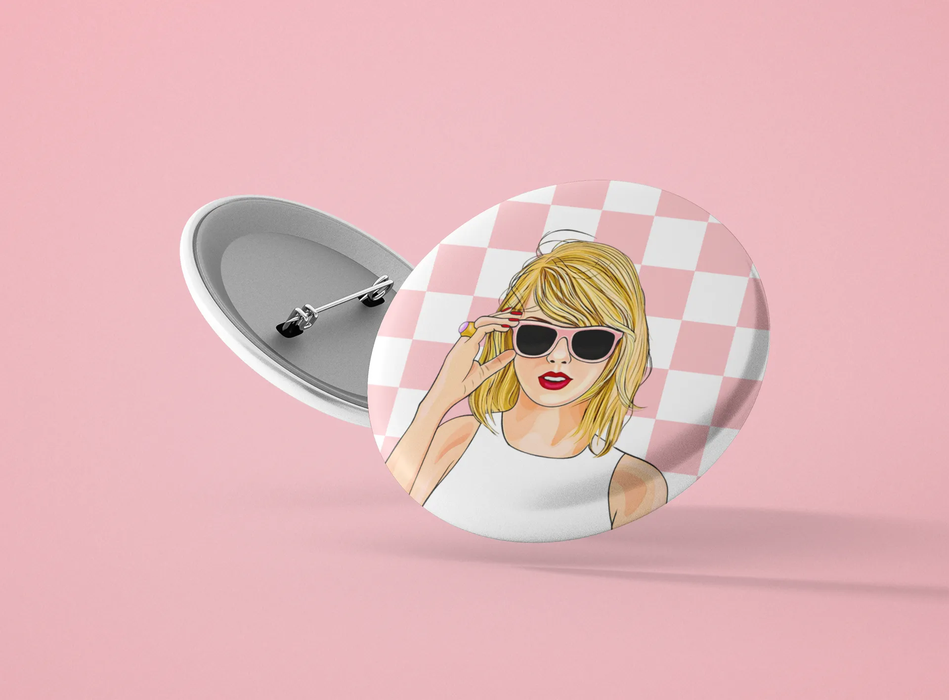 Pink Checker Taylor Button