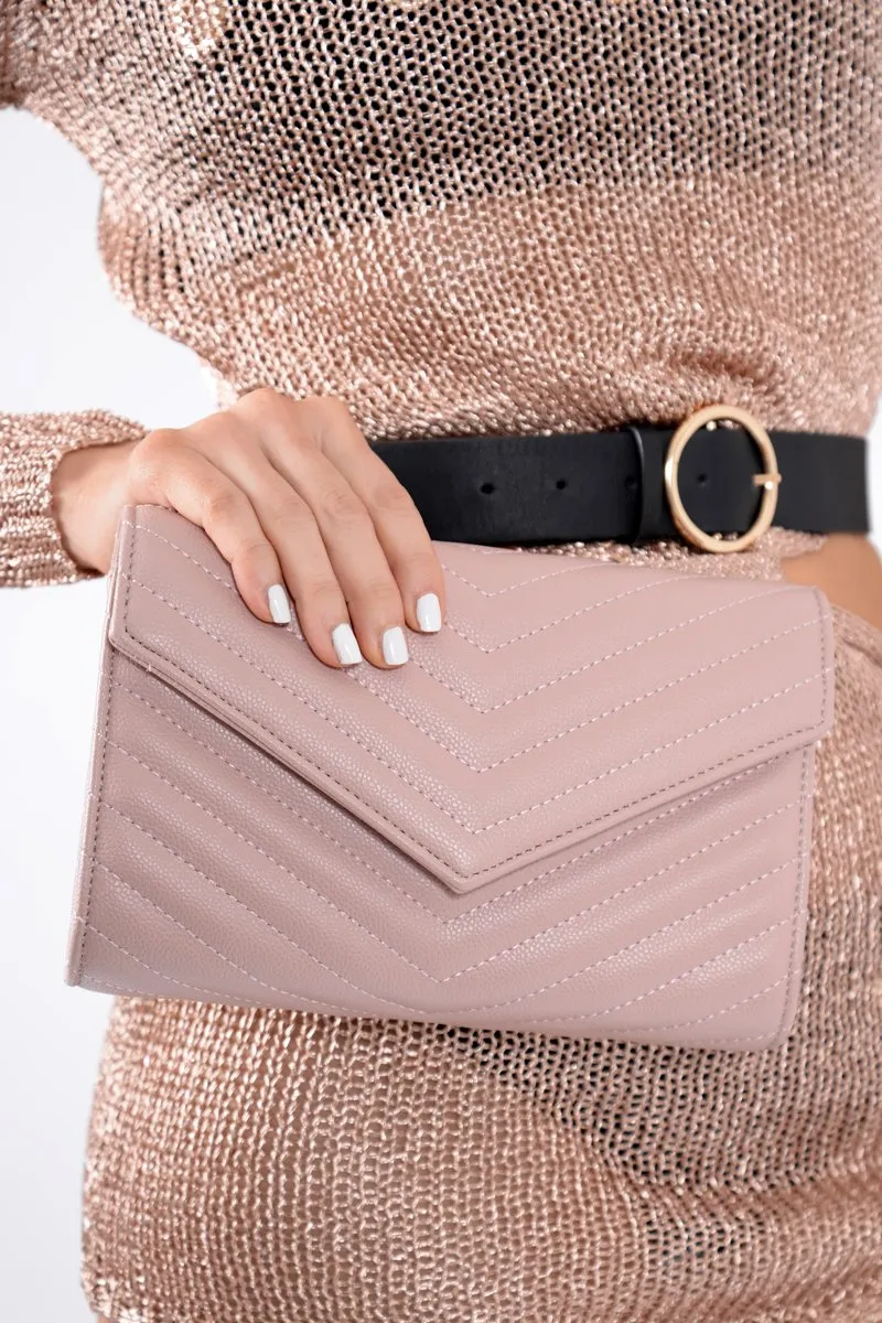Pink Quilted Envelope Clutch Bag - Evelina