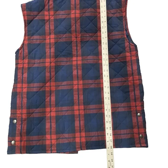 Plaid barn coat vest. Embroidered pockets with sheep &amp; flowers.