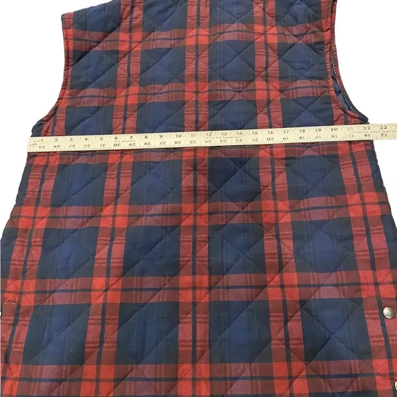 Plaid barn coat vest. Embroidered pockets with sheep &amp; flowers.