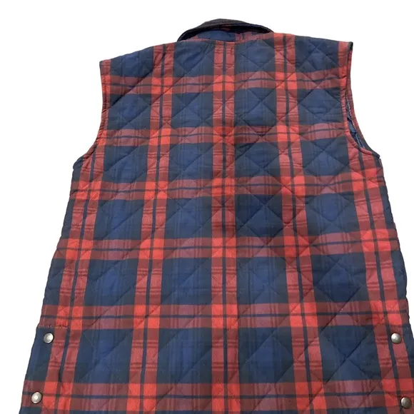 Plaid barn coat vest. Embroidered pockets with sheep &amp; flowers.