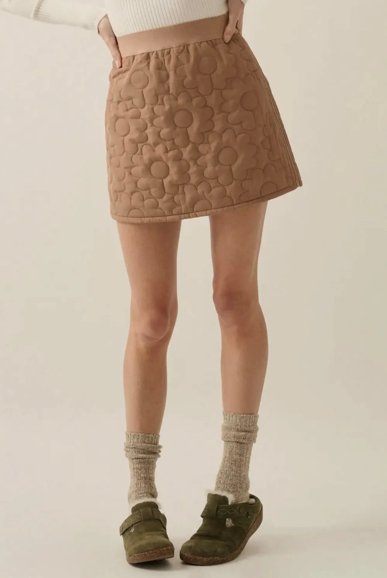 Plush Petals Floral Quilted A-Line Mini Skirt