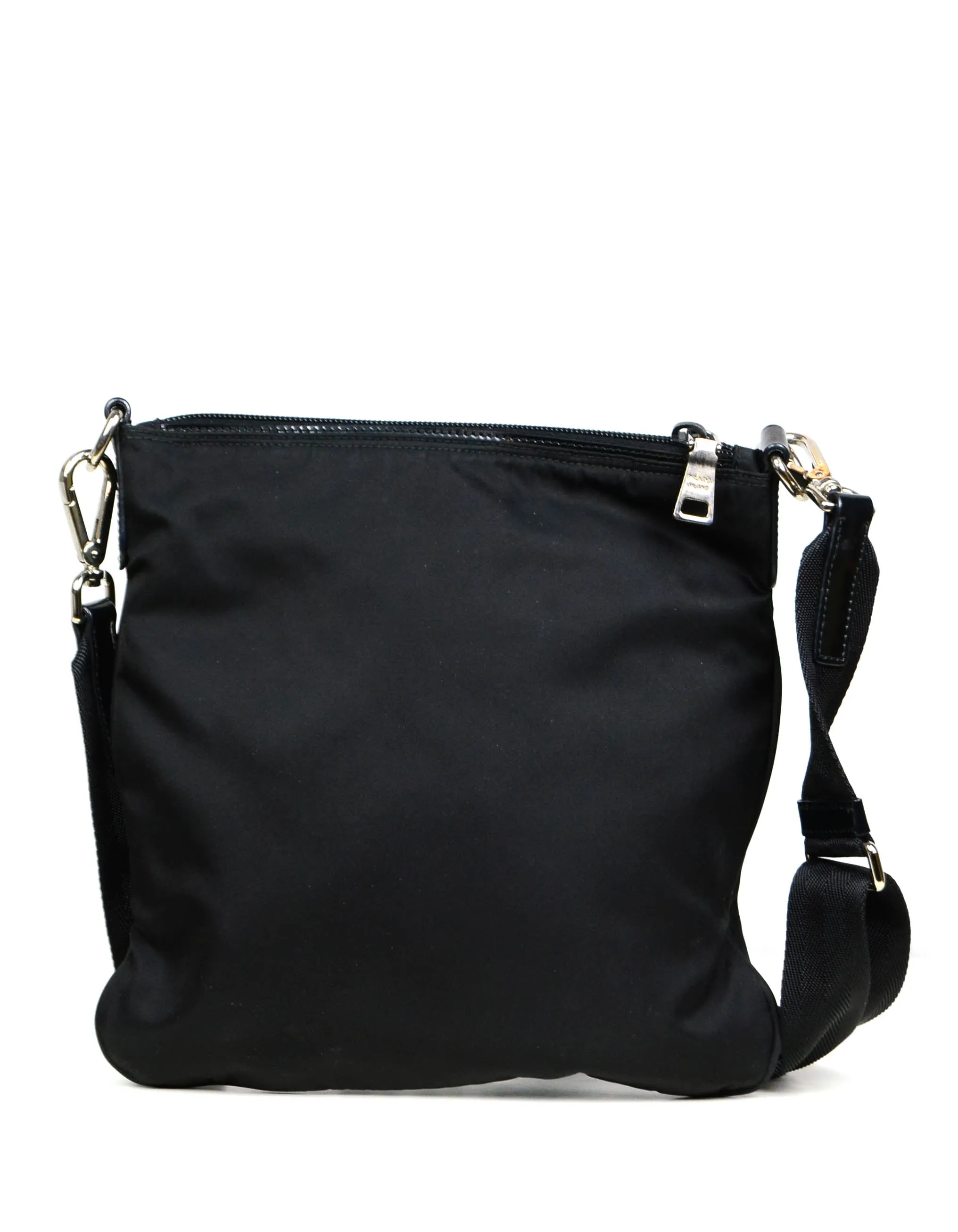 Prada Black Tessuto Nylon Flat Crossbody Bag w/ Front Pocket