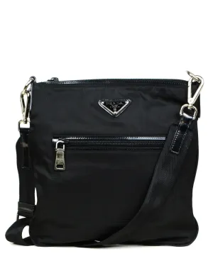 Prada Black Tessuto Nylon Flat Crossbody Bag w/ Front Pocket