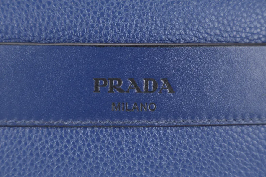 PRADA BORSELLO DARK BLUE GRAIN CALFSKIN CLUTCH SILVER HARDWARE WITH DUST COVER
