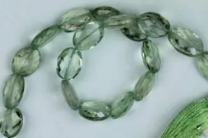 Prasiolite Green Amethyst Checker Cut Oval Loose Gemstone Beads 12mm 14mm 10"